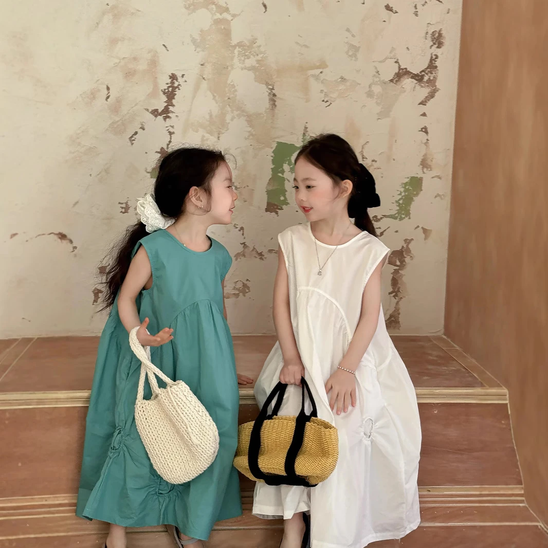 2025春季新款女童夏季新款韩版圆圈不规则背心裙 儿童高级感气质