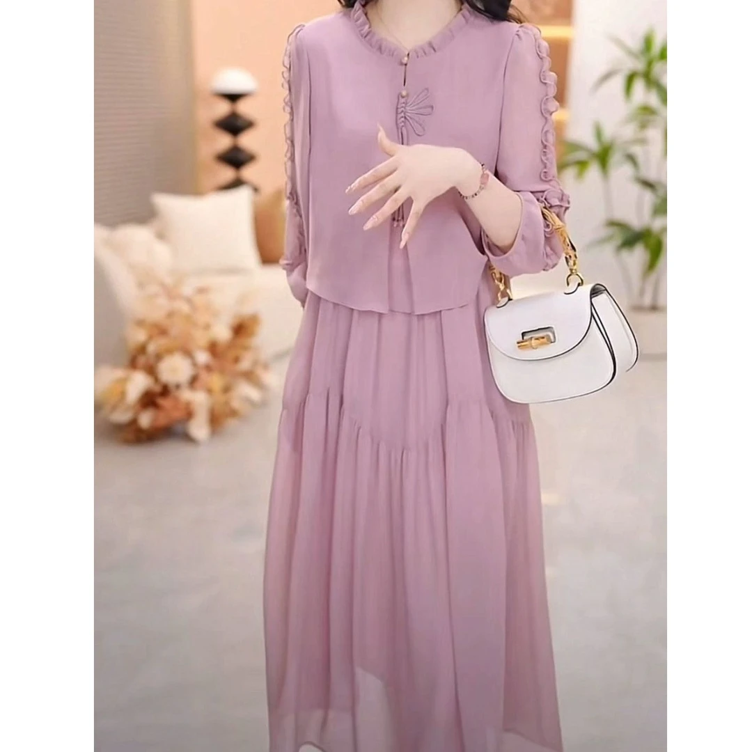 连衣裙2025夏季新款时尚气质新中式瘦遮肉女装假两件裙子1346#