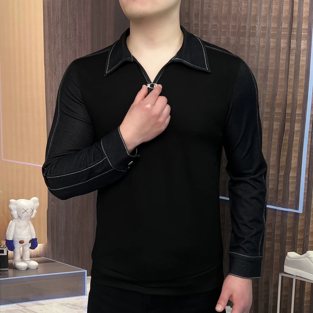 2025春牛仔双拼卫衣男士长袖时尚百搭潮流修身印花休闲冬季帅气