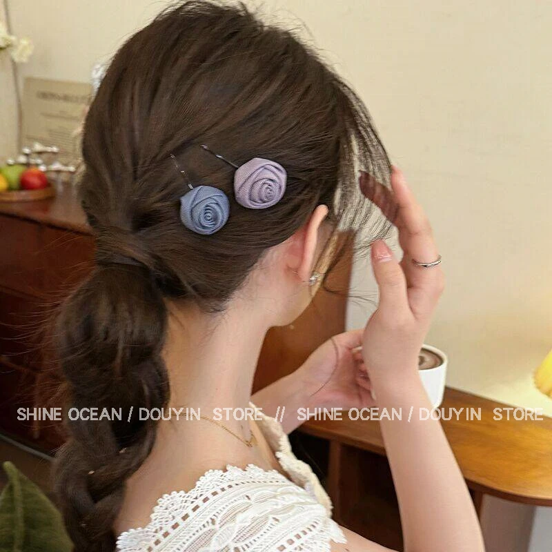 双海精致手工玫瑰一字刘海夹高级感气质时尚优雅温柔简约搭碎发夹