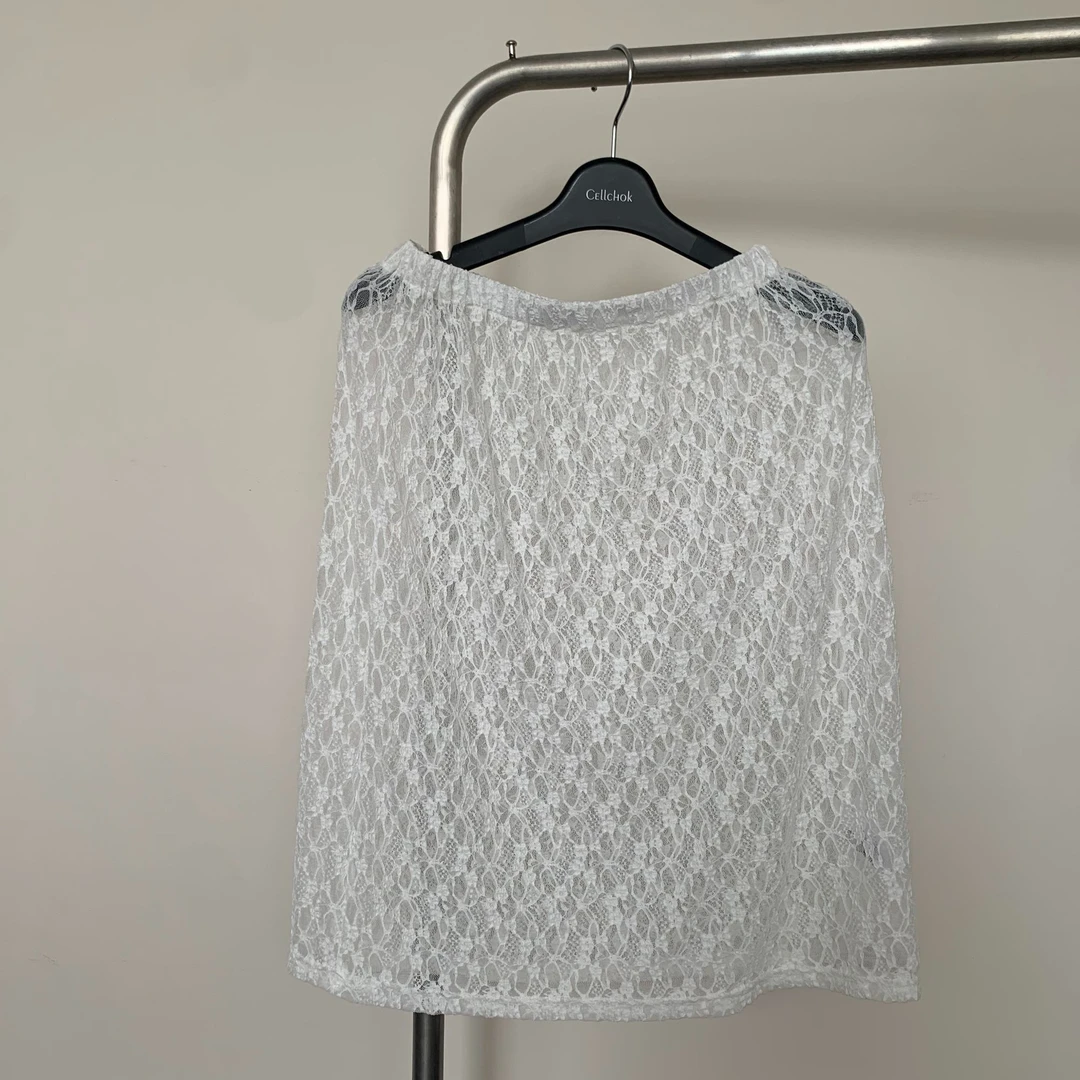 饭饭FANN COLLECTION 新款百搭镂空网纱裙白色蕾丝半身裙FANNQ055