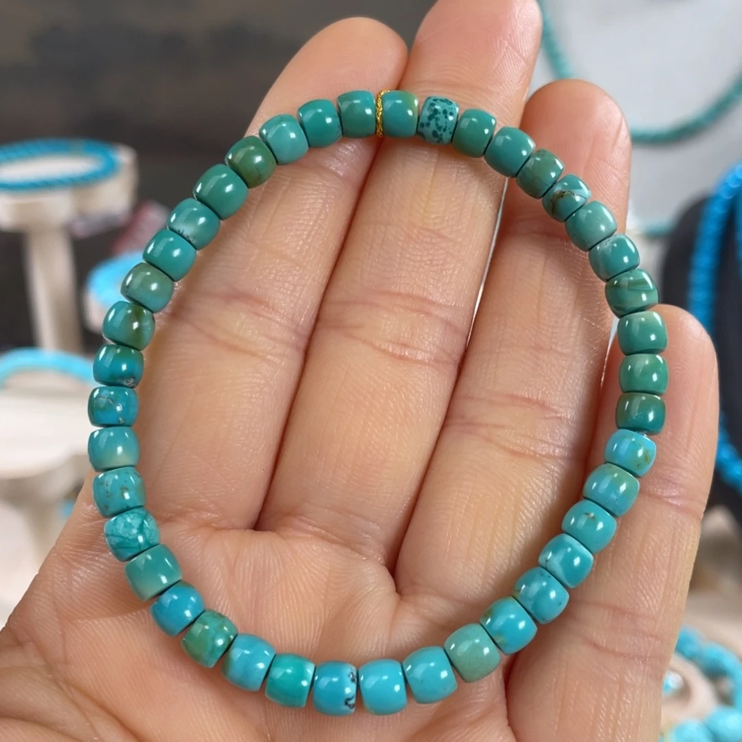 绿松石未镶嵌套链玉化绿直切