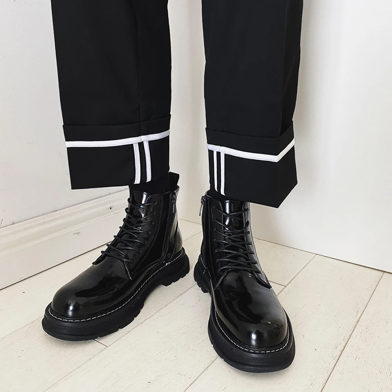 H12213靴子男黑色马丁靴潮流高帮皮鞋休闲百搭英伦风秋冬ins时尚