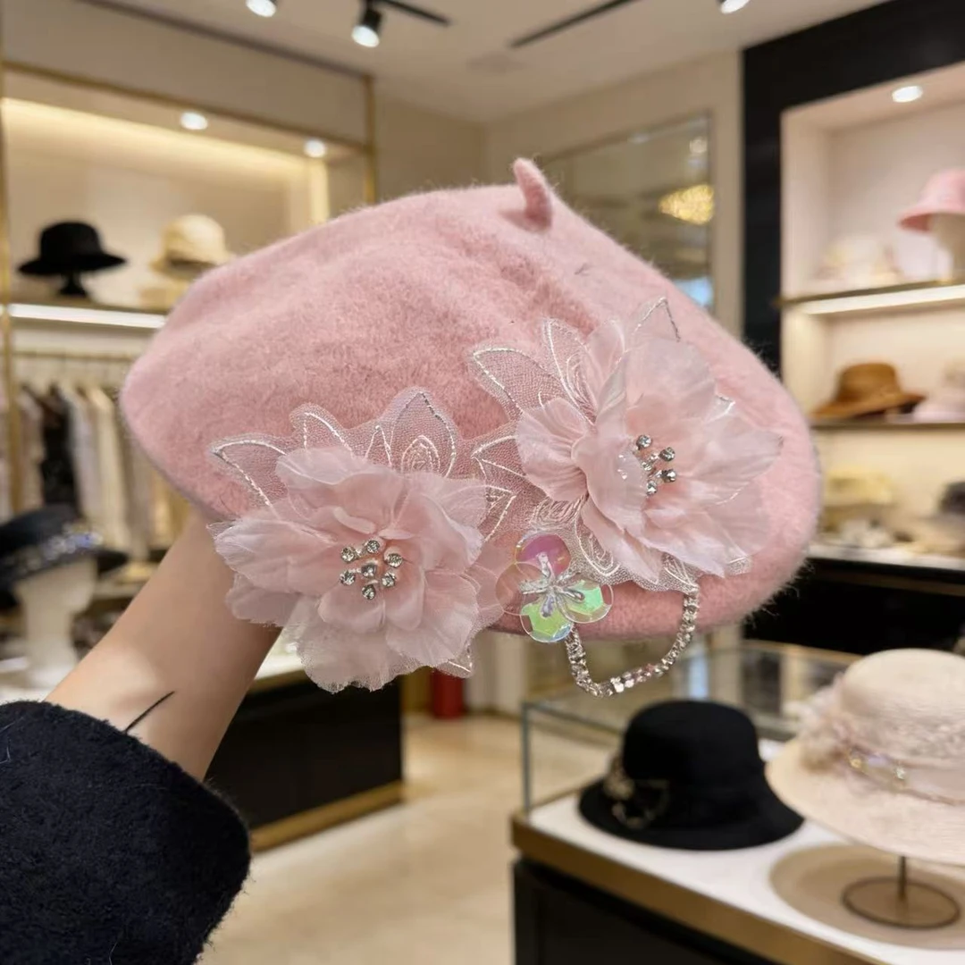 蕾丝帽子8501复古百搭圆顶休闲风包头帽黑色蝴蝶结包头