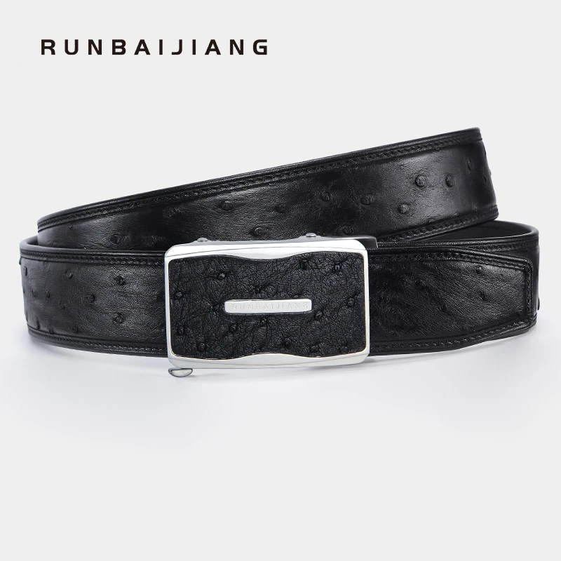 高端鸵鸟自动扣皮带3.8男士商务皮带简约黑色百搭真皮带送礼/自用