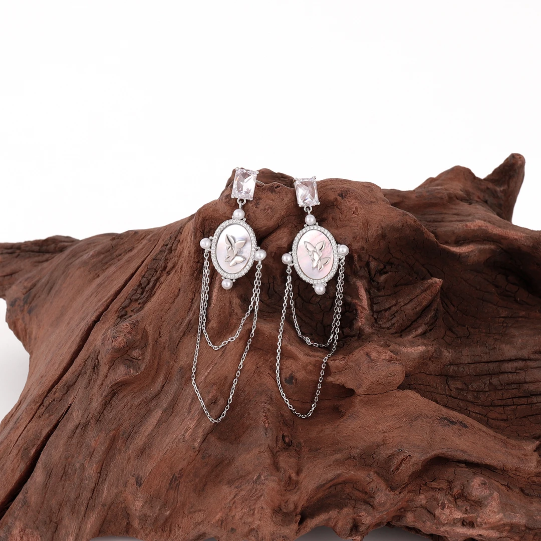 合金锆石耳饰 RUKENANA【蝶生秘境】春夏链条耳环