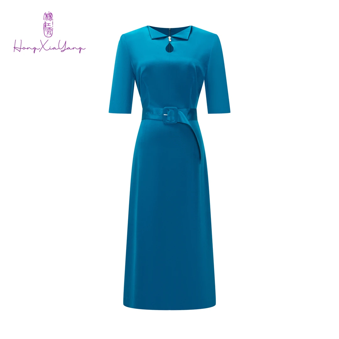 HY25581气质修身小翻领中袖连衣裙