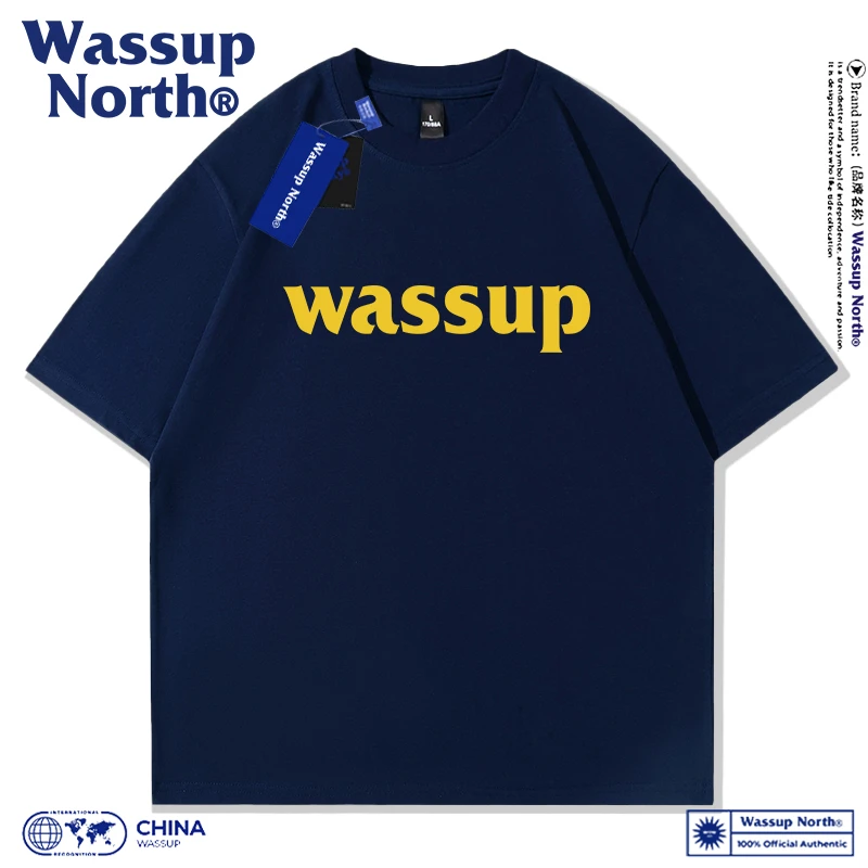 WASSUP NORTH重磅纯棉夏季宽松短袖T恤男女款潮牌百搭情侣上衣服