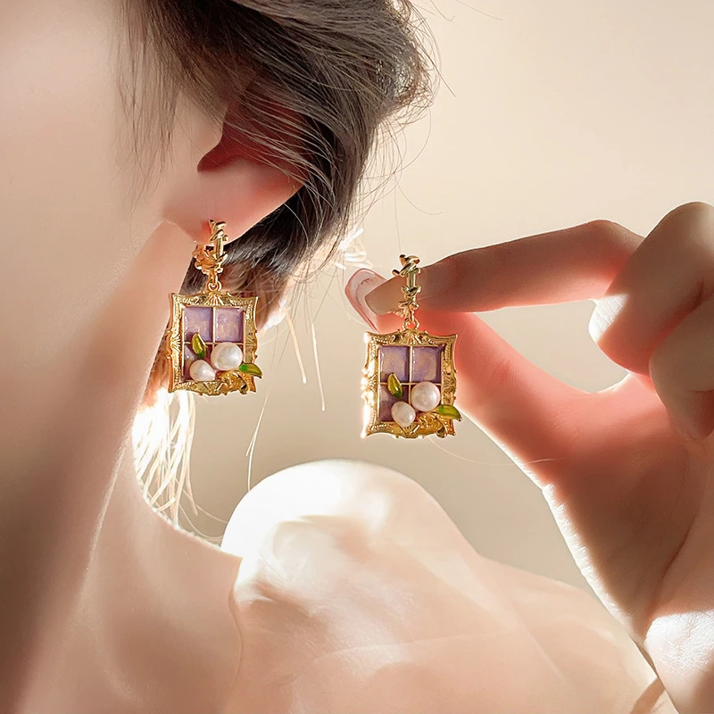 铜合金仿珍珠耳饰 女法式百搭高级感耳环复古简约个性气质