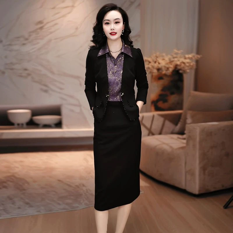 高级TR斜纹精纺气质高端阔太太连衣裙2025秋季新款上衣裙子俩件套