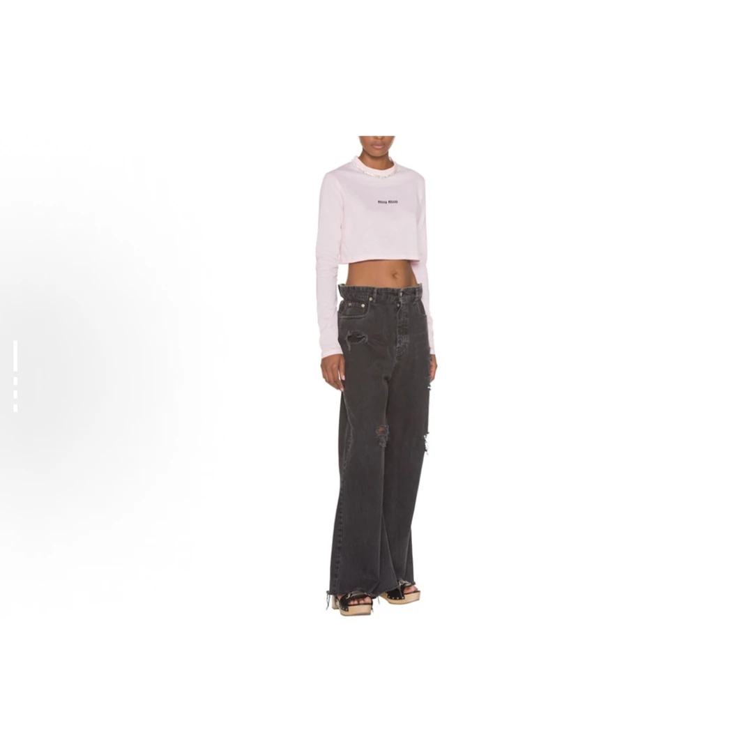 99新 MIU MIU/缪缪 MIU MIU缪缪装饰字母长袖雪粉色xs码/E50316