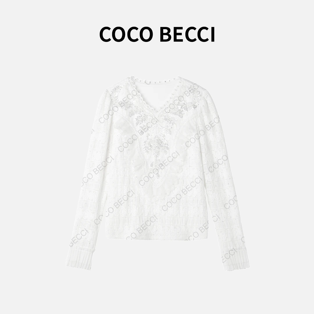 COCO BECCI【花海约定】浪漫钉珠蕾丝上衣YT24JA11J073