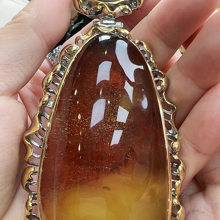 银S925镶嵌针钠钙石（海纹石）珠宝奇石