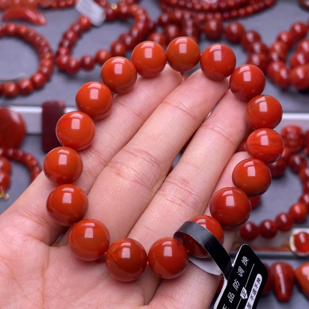 南红玛瑙未镶嵌其他天然原矿）11.5瓦西柿子满肉圆珠手串