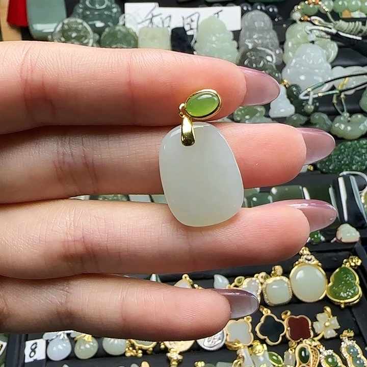 颈饰银S925镶嵌和田玉送链子送绳