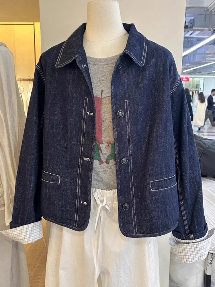 2025早秋新款短款外套气质翻领宽松休闲百搭洋气牛仔外套女士