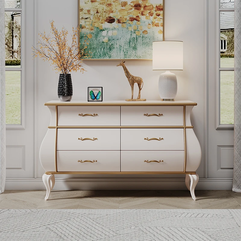 意式轻奢六斗柜家用客厅靠墙收纳玄关柜卧室储物实木描金储物边柜