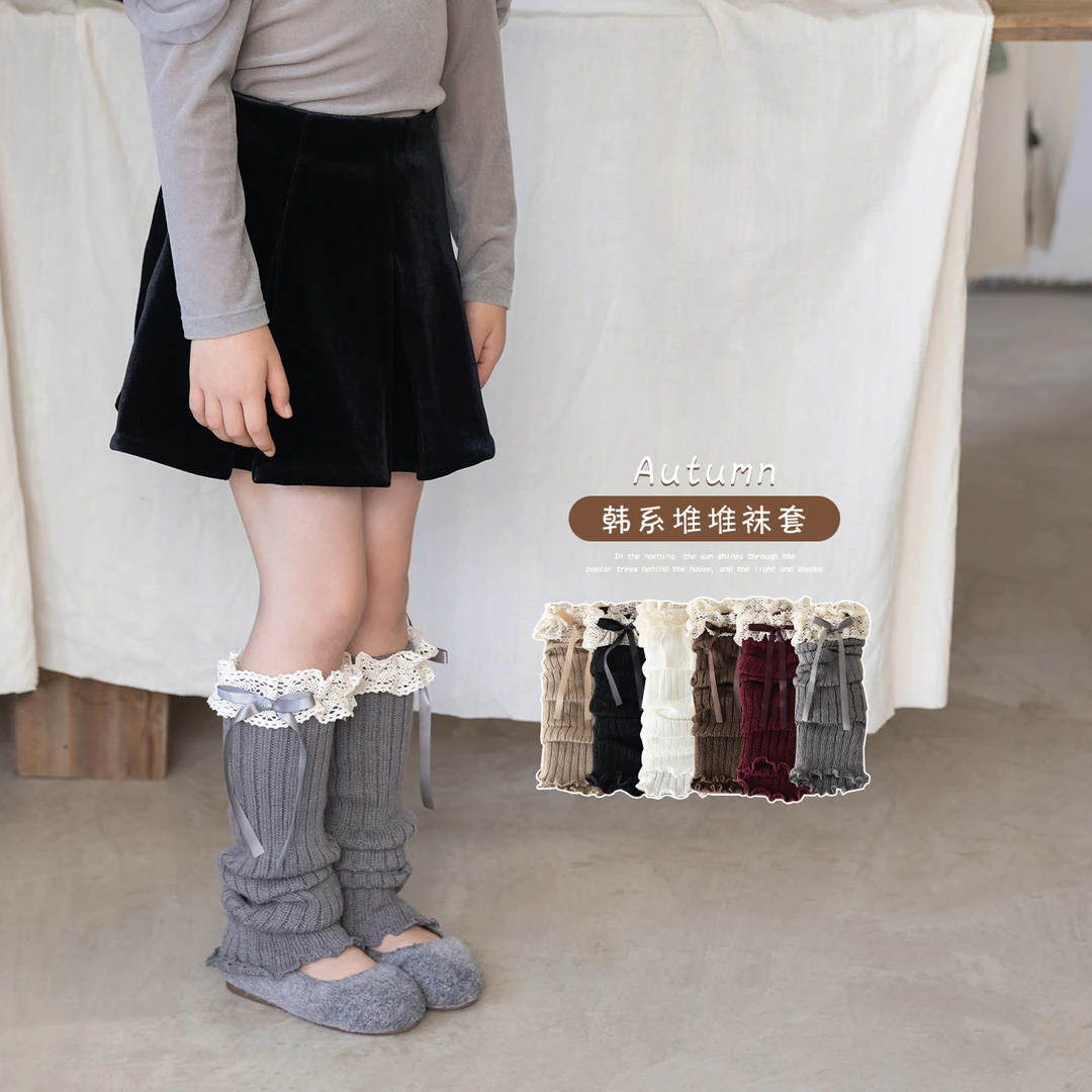 儿童袜套春秋款女童花边堆堆袜甜美蝴蝶结女宝宝秋冬长筒小腿袜套