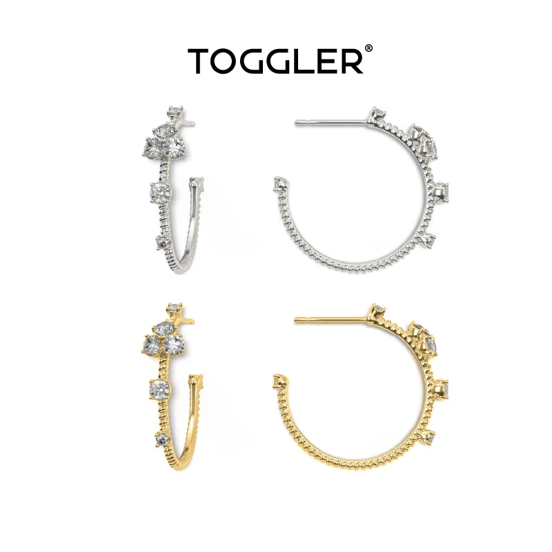 TOGGLER/托格乐 925银合成锆石耳饰 [法式碎花] 织物碎花小号耳圈