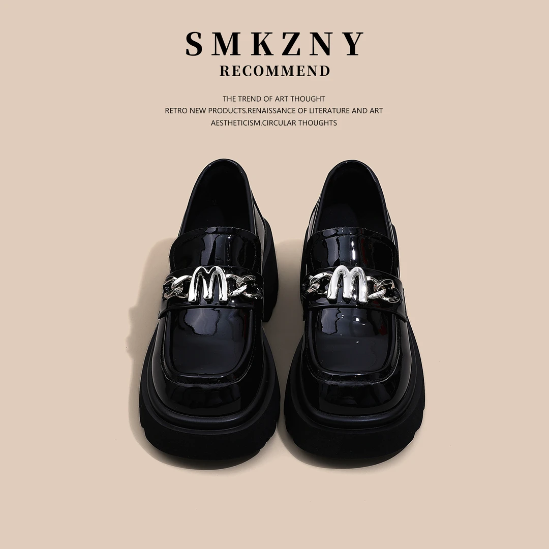 头层牛皮厚底乐福鞋女款2025新款秋季鞋子女百搭黑色小皮鞋C198-1