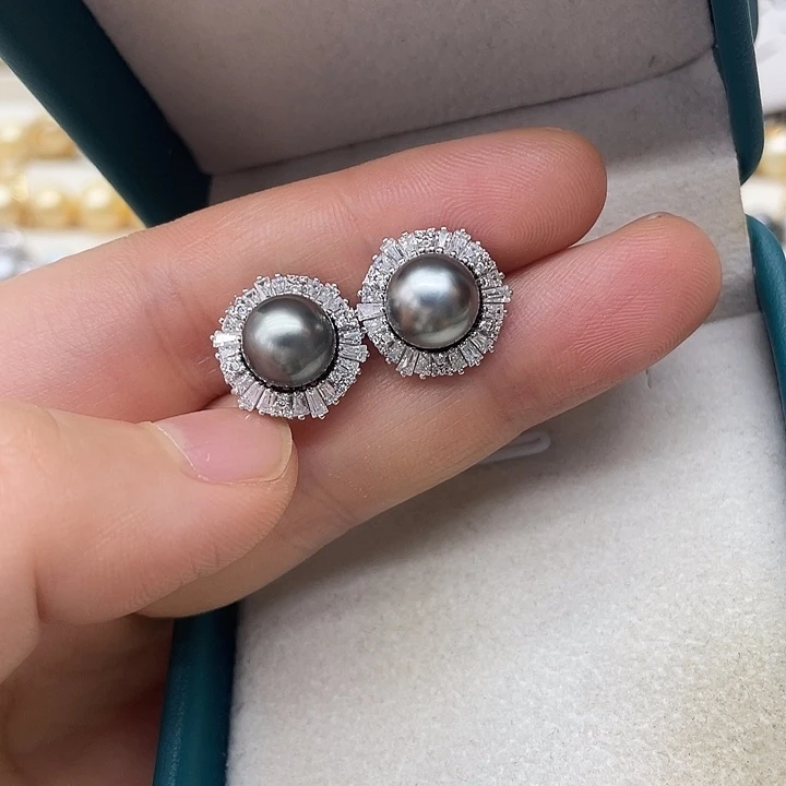 银S925镶嵌海水珍珠耳饰