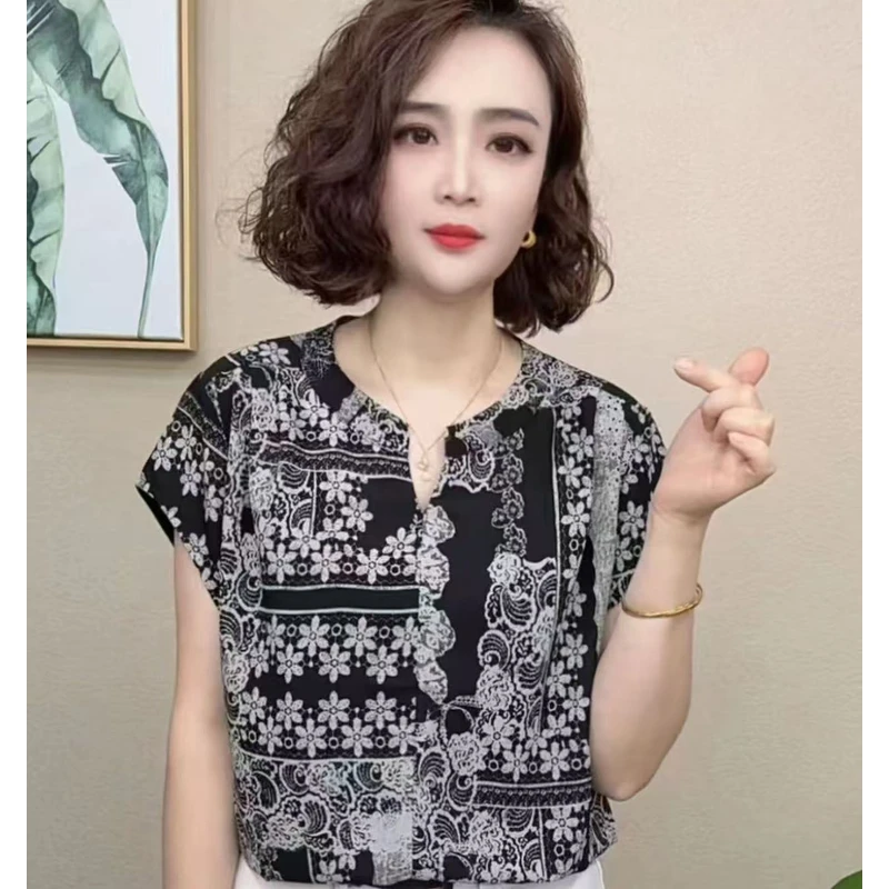 2025新品时尚洋气百搭减龄碎花短袖女T恤上衣#55568