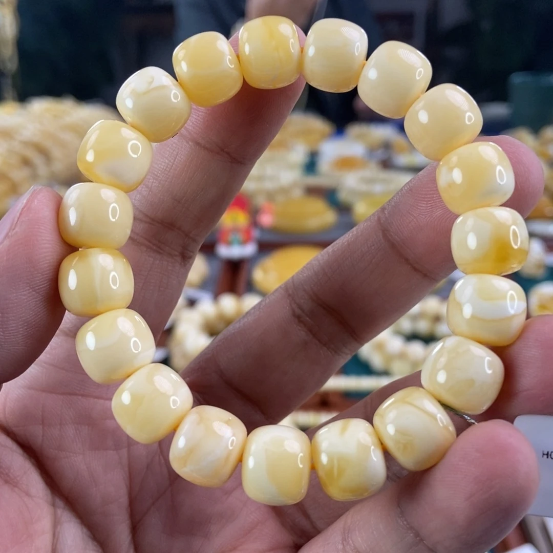 琥珀珠宝奇石未镶嵌11+白花蜡老型手串17.51