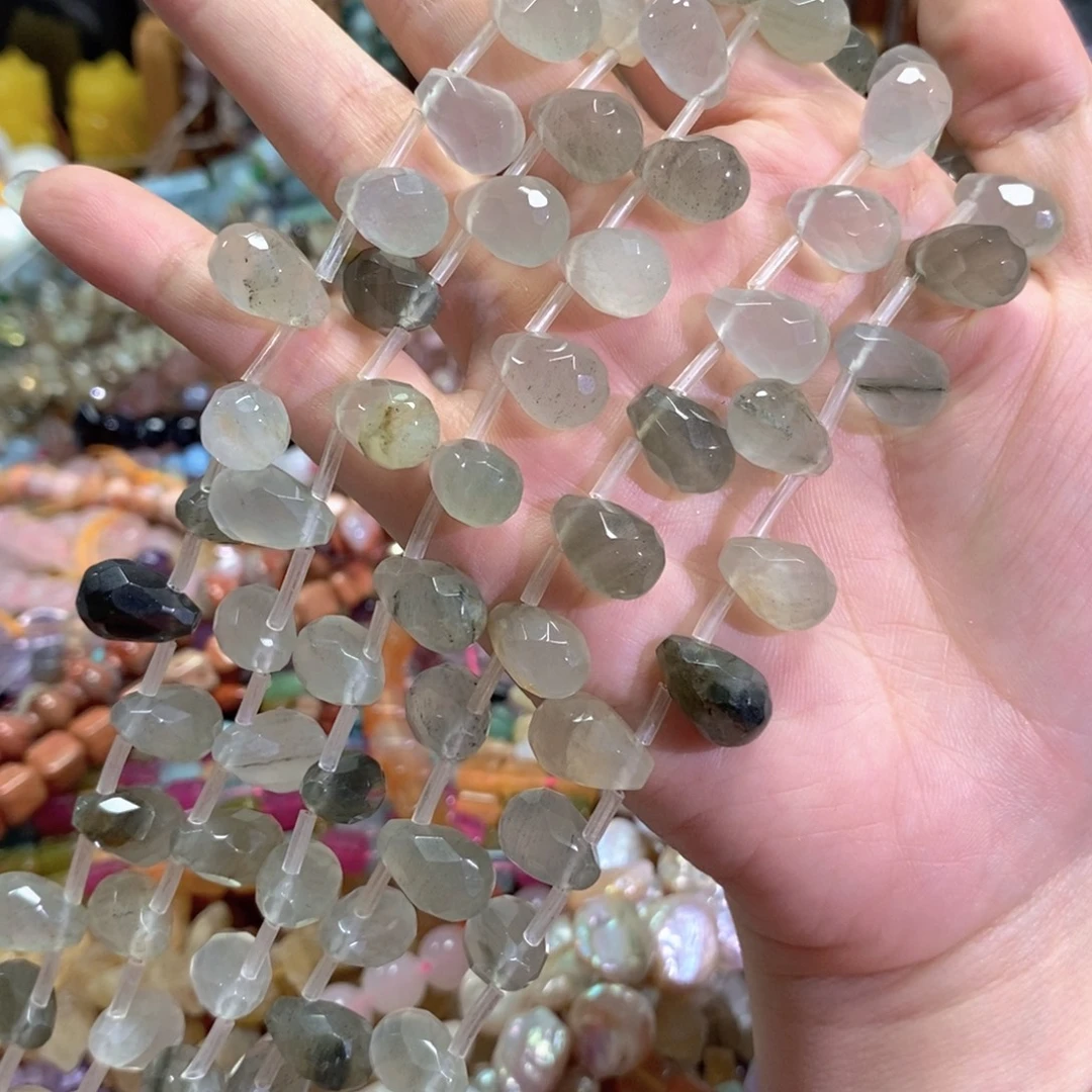 玛瑙/玉髓未镶嵌珠宝半成品绿水晶水滴一条卡10*14mm
