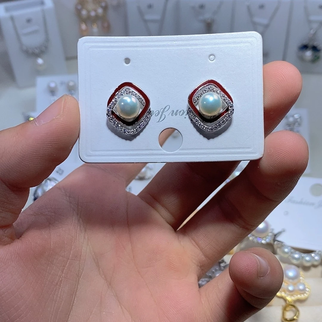 银S925镶嵌耳饰淡水珍珠