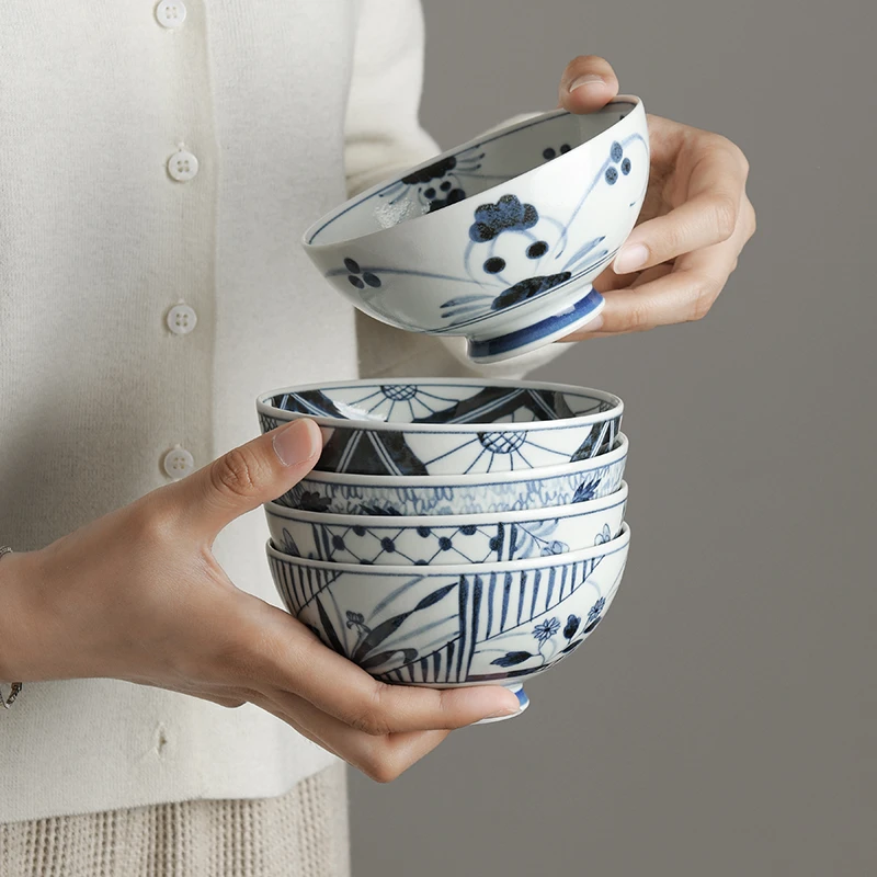 波佐见烧名古蓝轻量饭碗套装Hasami进口复古陶瓷餐具高脚小碗防烫
