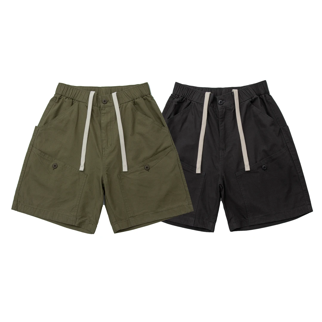 BOGEDIT夏季纯棉男士井格工装短裤百搭宽松简约日系ins抽绳休闲裤