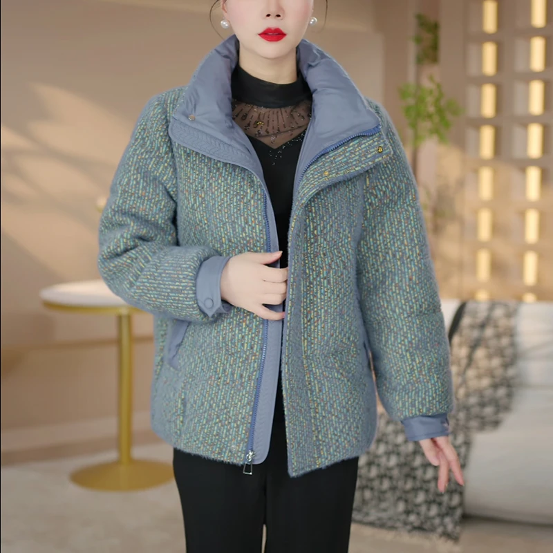 高档白鸭绒羽绒服女冬2025年洋气时尚加厚保暖宽松休闲拼色外套