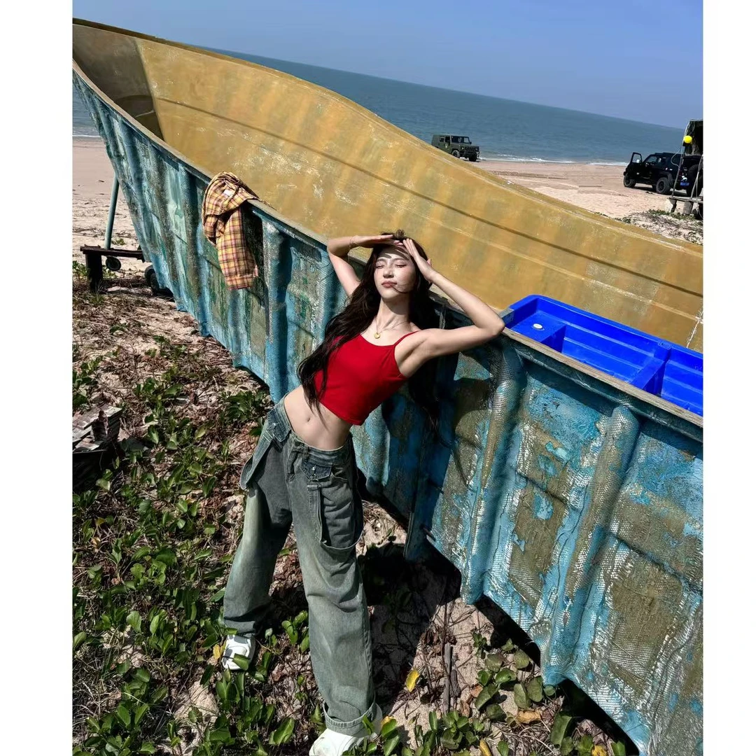 【NNZ】7945#背带牛仔裤阔腿裤2025春装新款女装老爹裤