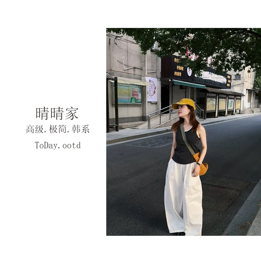 晴晴家-【花苞裤】早秋韩系百搭简约风时尚休闲弯刀裤5570