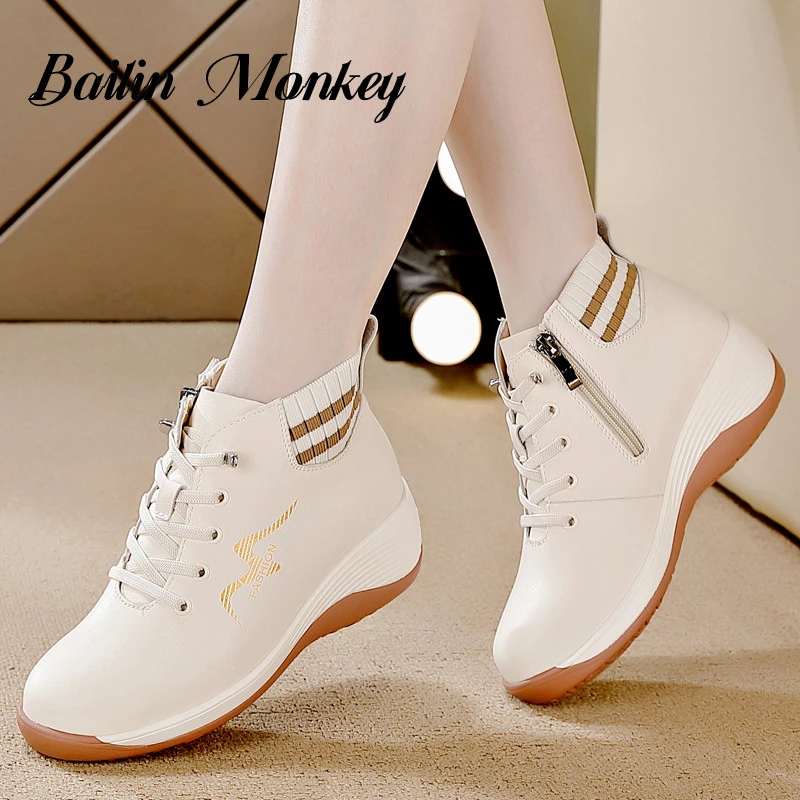 品牌侧拉链高帮小白鞋女2025秋季新款厚底百搭显瘦运动休闲短靴女