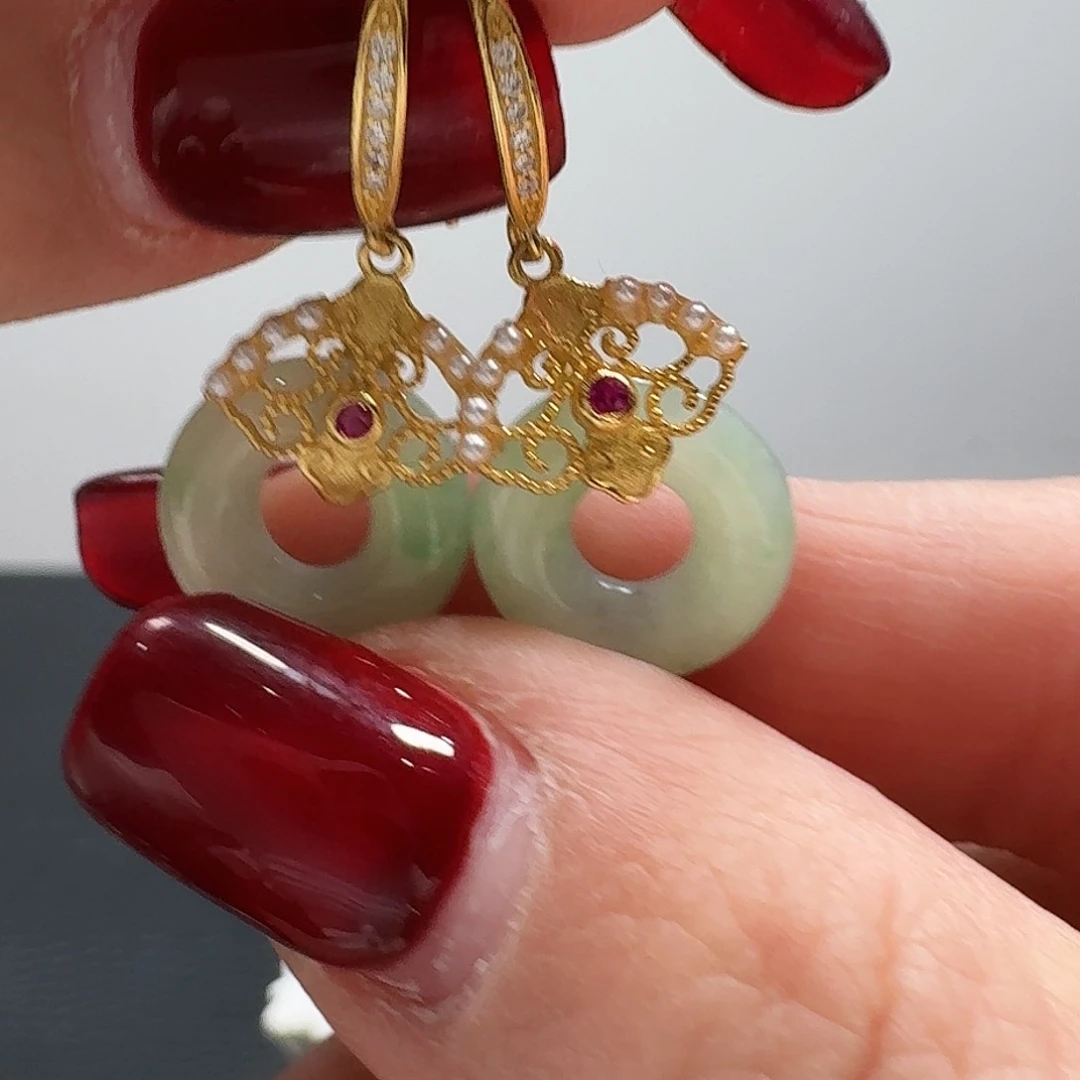 翡翠耳饰银S925镶嵌耳饰