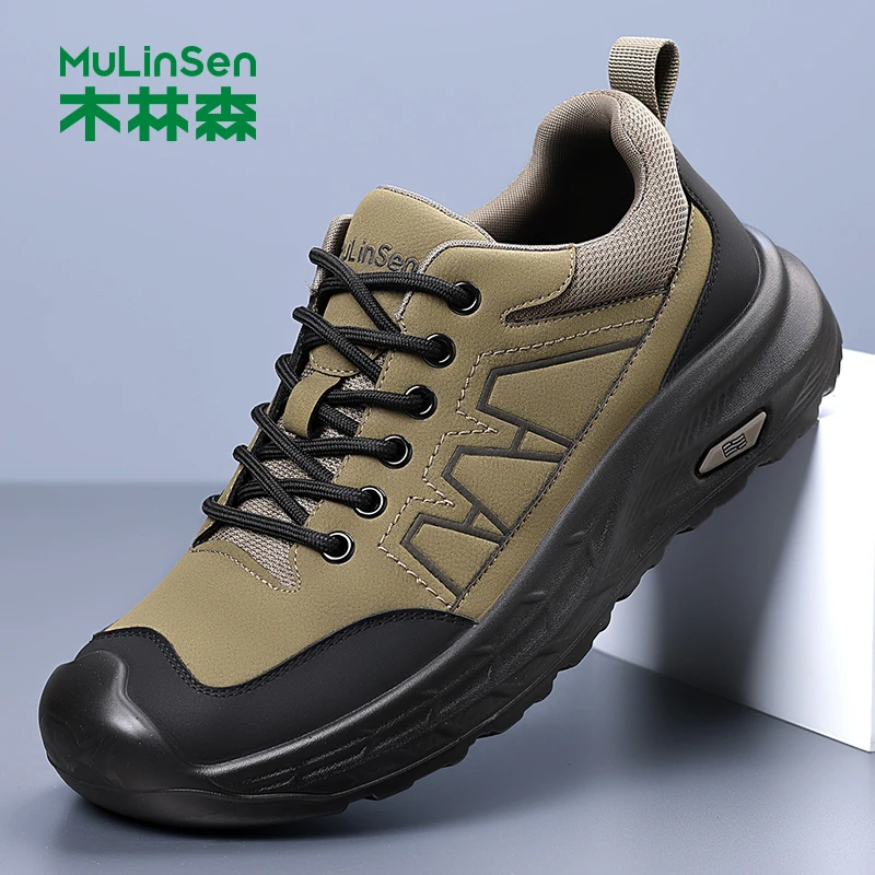 木林森男士2025新款秋季户外真皮厚底轻便个性休闲百搭运动皮鞋子