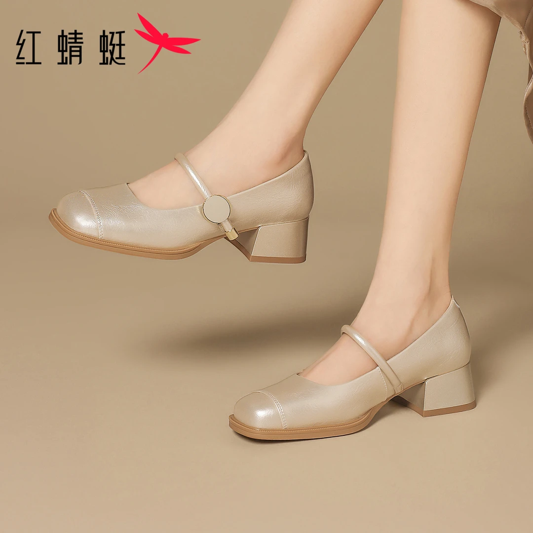 红蜻蜓法式玛丽珍女鞋高跟单鞋2025新款新中式婚鞋粗跟小皮鞋子女