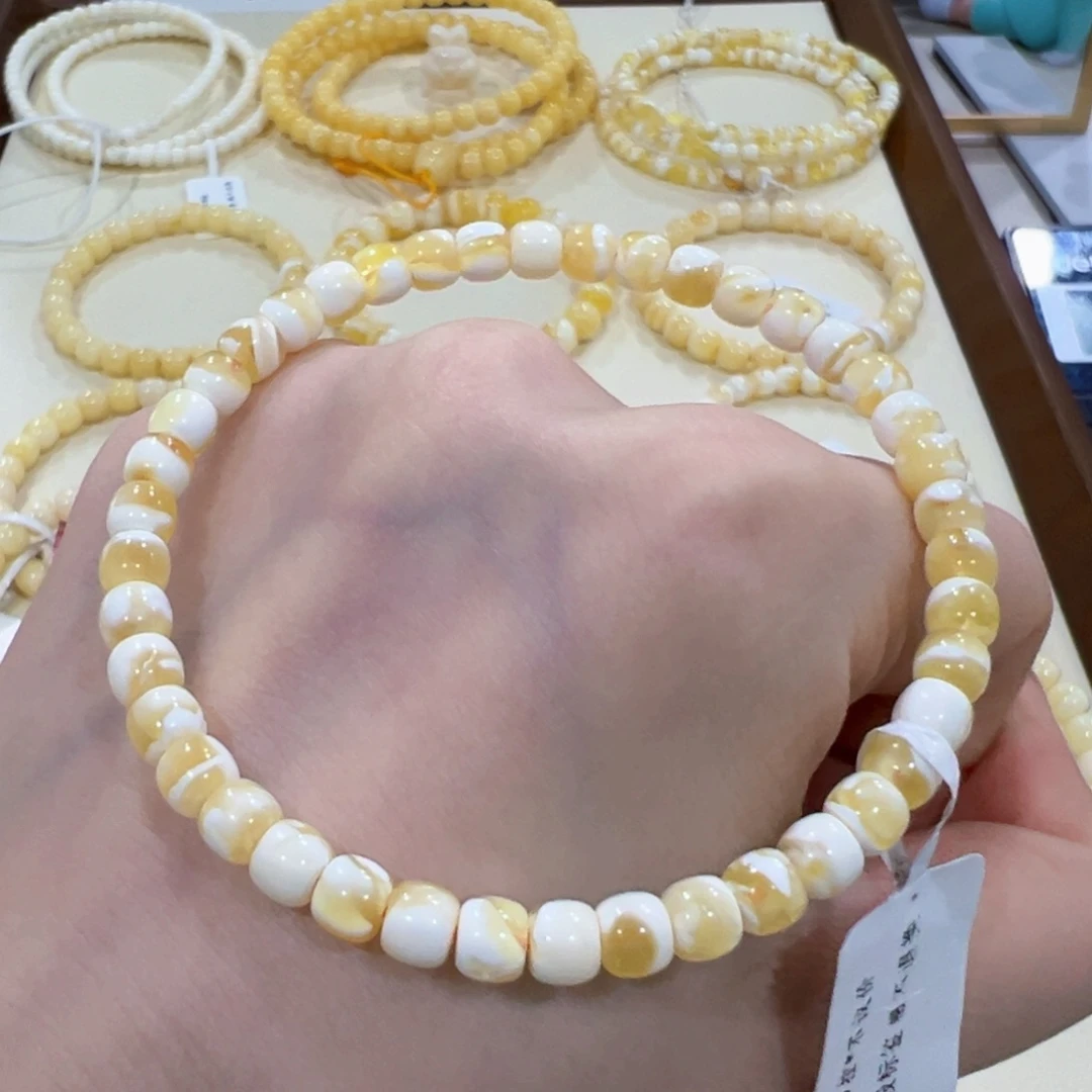 蜜蜡手链未镶嵌У**!5m金漆白