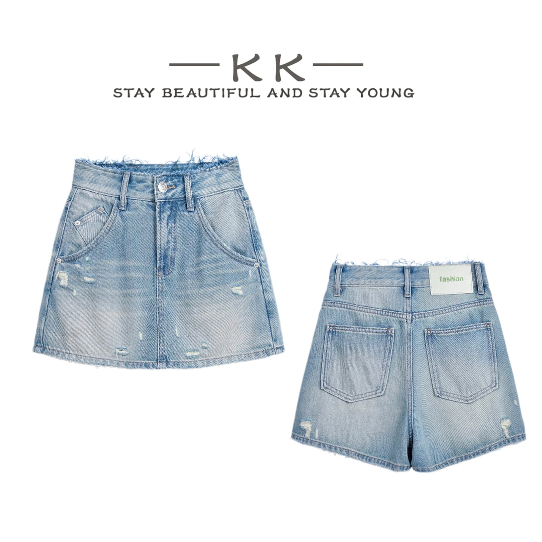 KK欧版 · 浅蓝裙裤· 夏季前裙后裤防走光显瘦牛仔短裤休闲百搭79