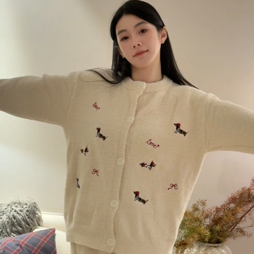 〈萌趣腊肠狗〉冬季腊肠狗款式软绵绵宽松半边绒睡衣套装保暖舒适