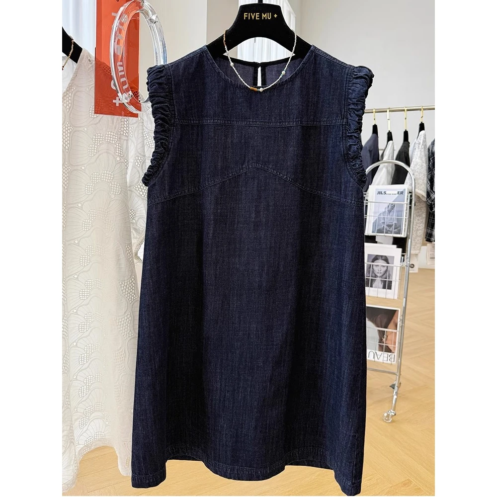 欧洲站复古减龄独特小飞袖无袖牛仔裙连衣裙女轻奢高级感夏季裙子