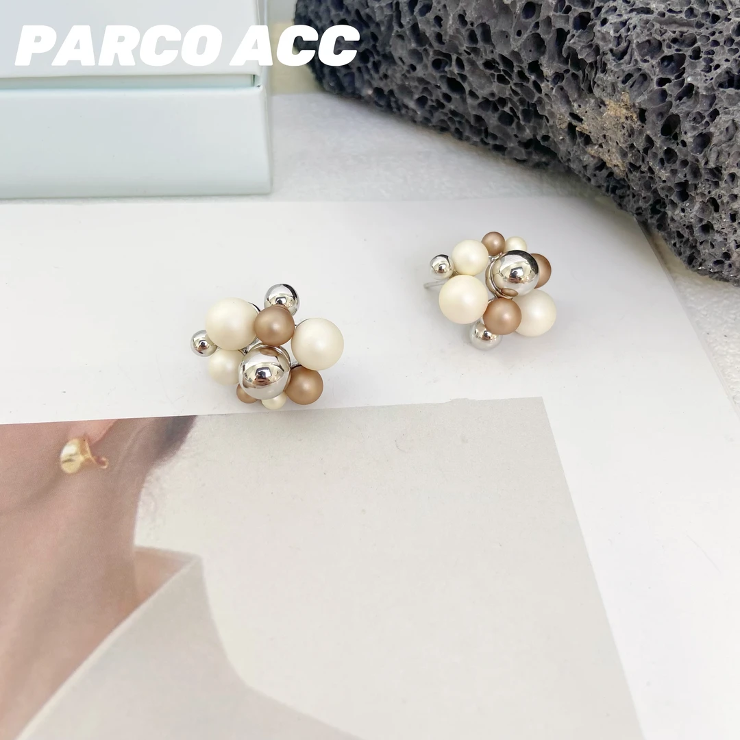 铜合金耳饰 TE206  POCKET  奶油香槟爆珠耳钉