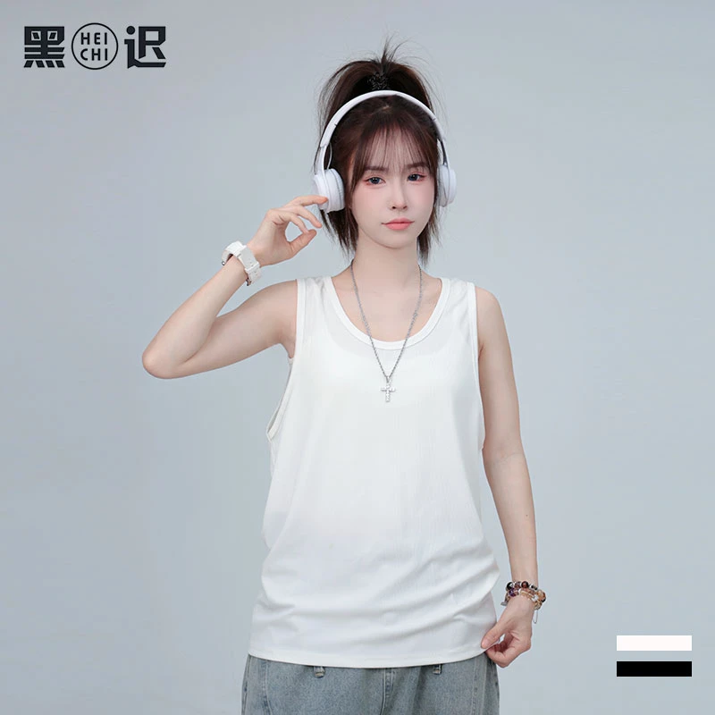 夏季纯色螺纹背心T恤男女坎肩无袖透气上衣t