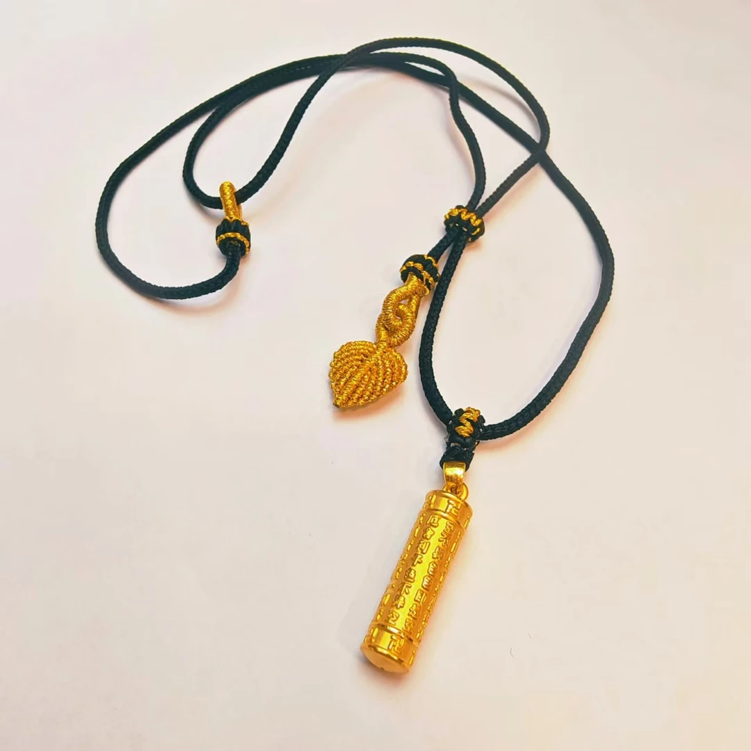 78#足金999 黄金心经桶柱吊坠 手工编绳