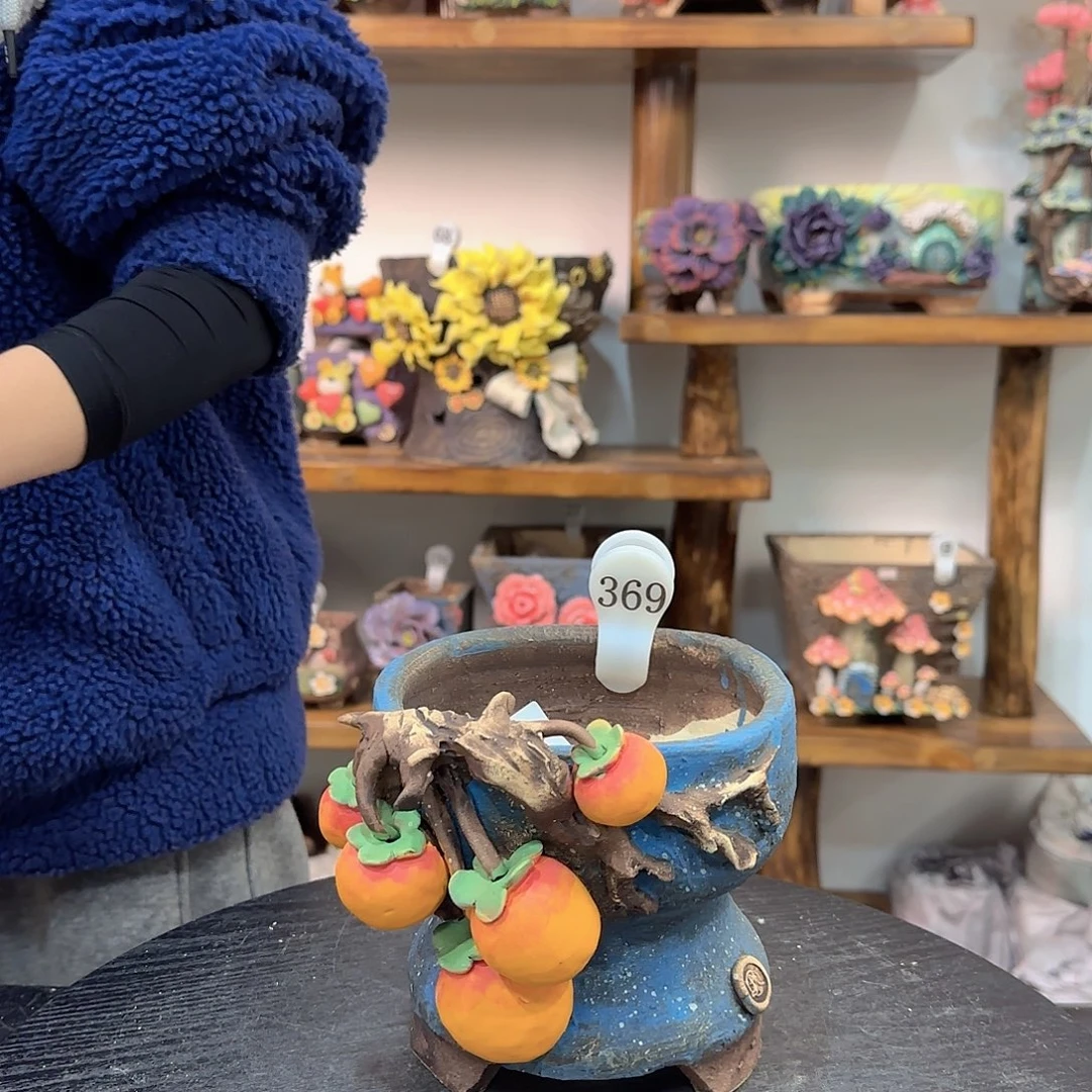 本墨花器麦饭石手捏花盆