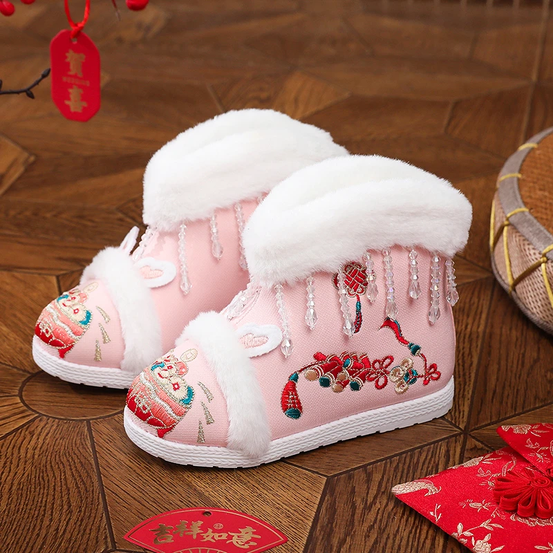 汉服鞋女童鞋新中式中国风儿童绣花鞋小女孩子拜年鞋子加绒秋冬季