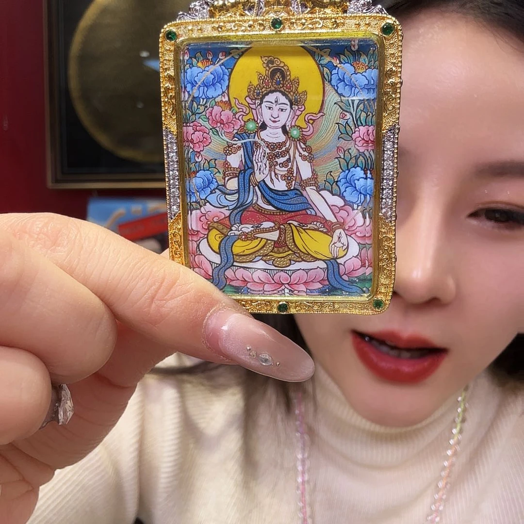 装裱画白度母带壳子的