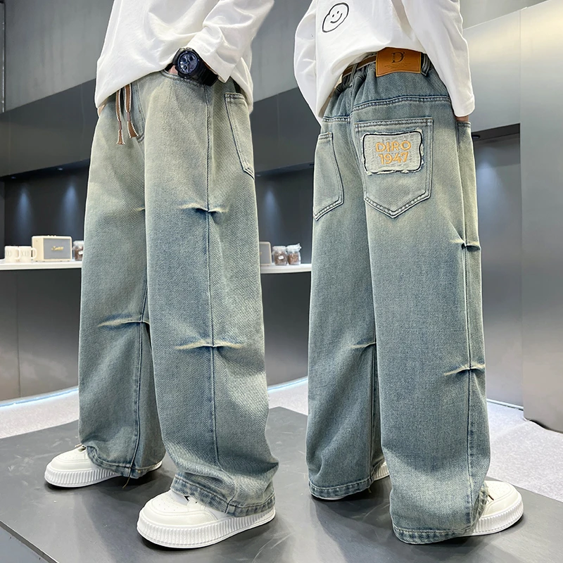 男童牛仔裤春秋季中大童裤子2025新款青少年儿童直筒痞帅休闲长裤