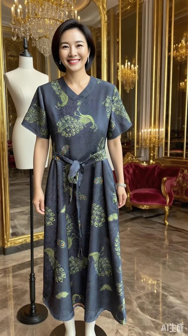 【香云纱高定款】孔雀东南飞气质修身时尚休闲夏高端大码妈妈连衣裙